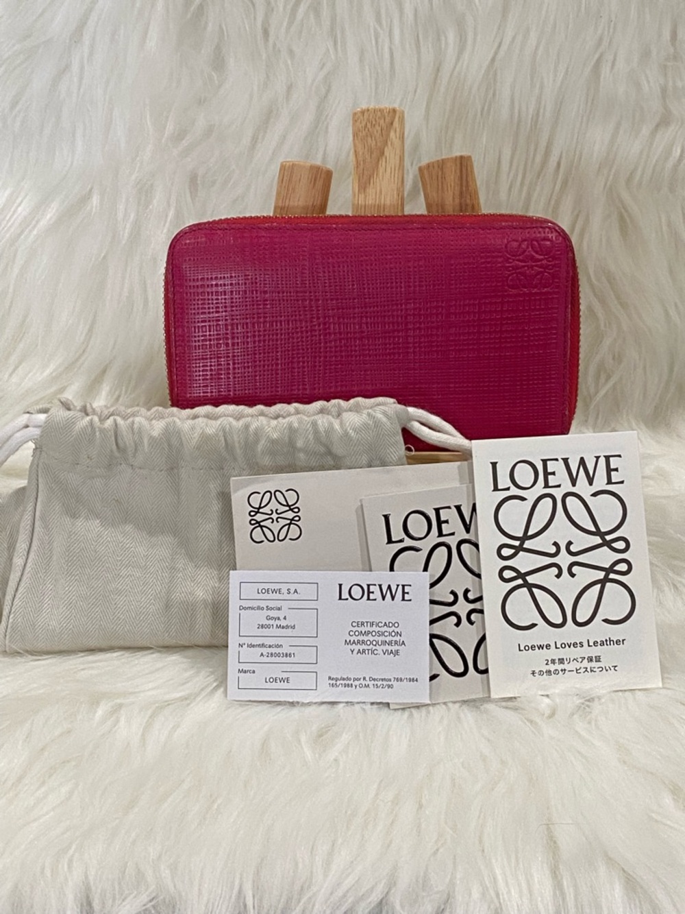Loewe Vibrant Pink Zip-Around Textured Leather Wallet in Textured Calfskin